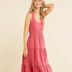 Sundry coral S tiered maxi dress